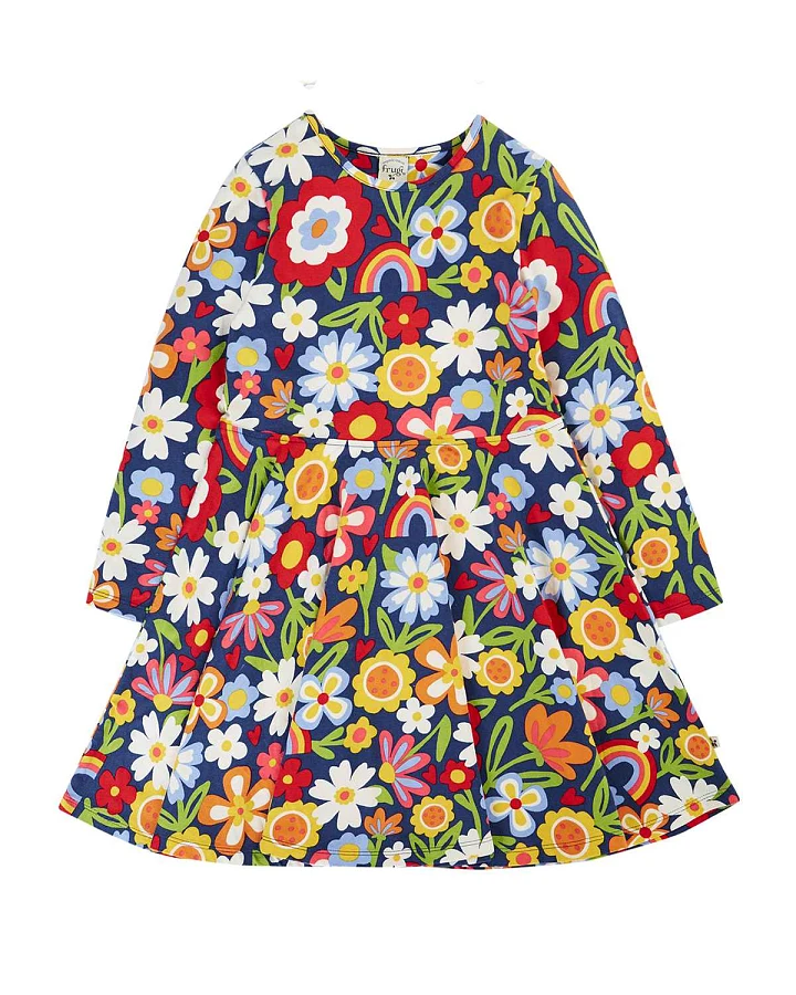 Frugi - Skaterkleid langarm "Blumen" blau