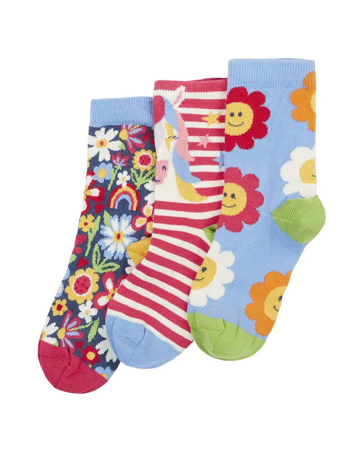 Frugi - Socken 3er-Pack "Pferd & Blume" bunt 32-34
