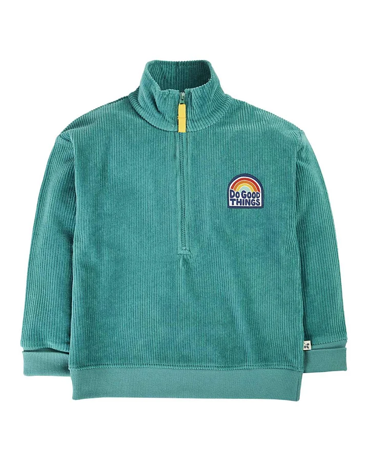 Frugi - Cord-Sweatshirt mit Reißverschluss ""Do Good Things" grün