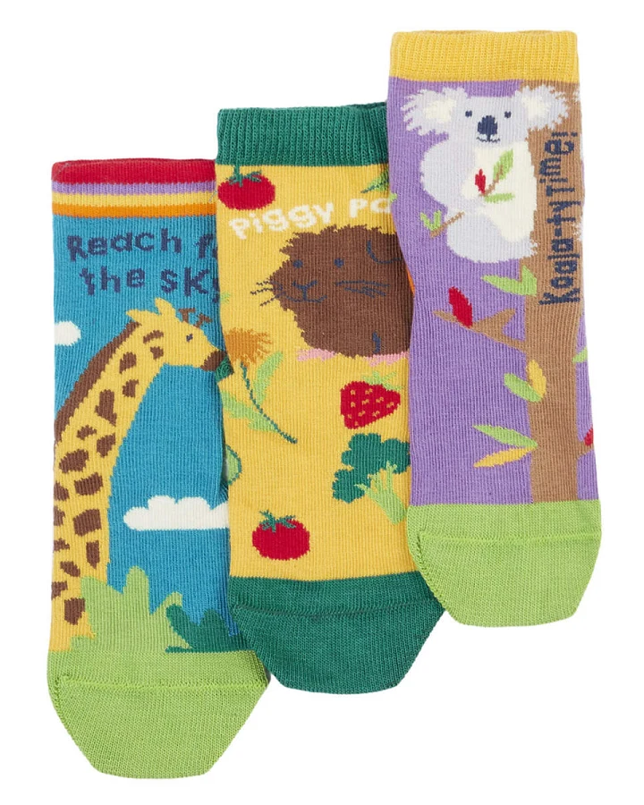 Frugi - Socken 3er-Pack "Zootiere" bunt 32-34