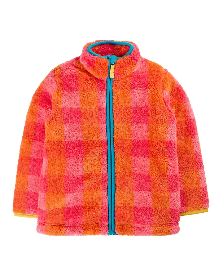 Frugi - Teddy-Fleece Jacke pink kariert