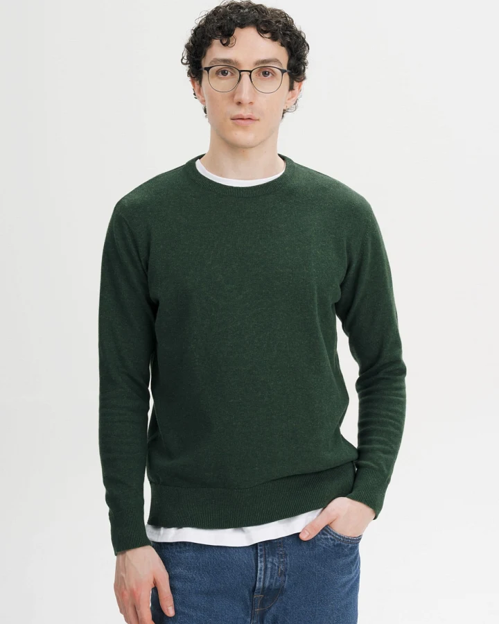 MELA Herren vegan Feinstrickpullover Deep Forest Melange