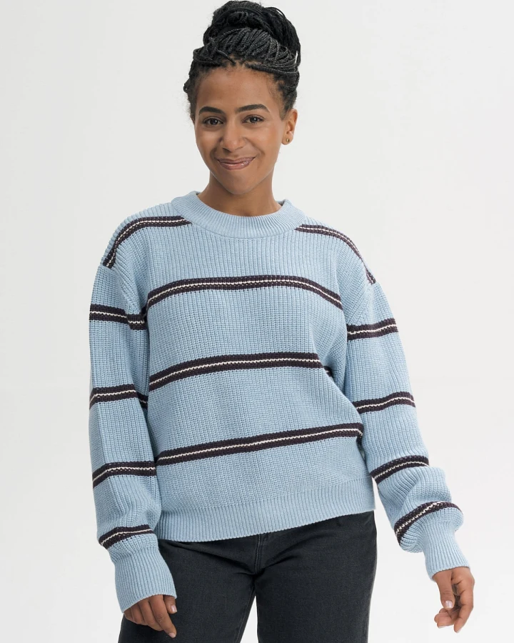 MELA Damen vegan Strickpullover Mit Rippmuster Adah Stripes In Salty Blue