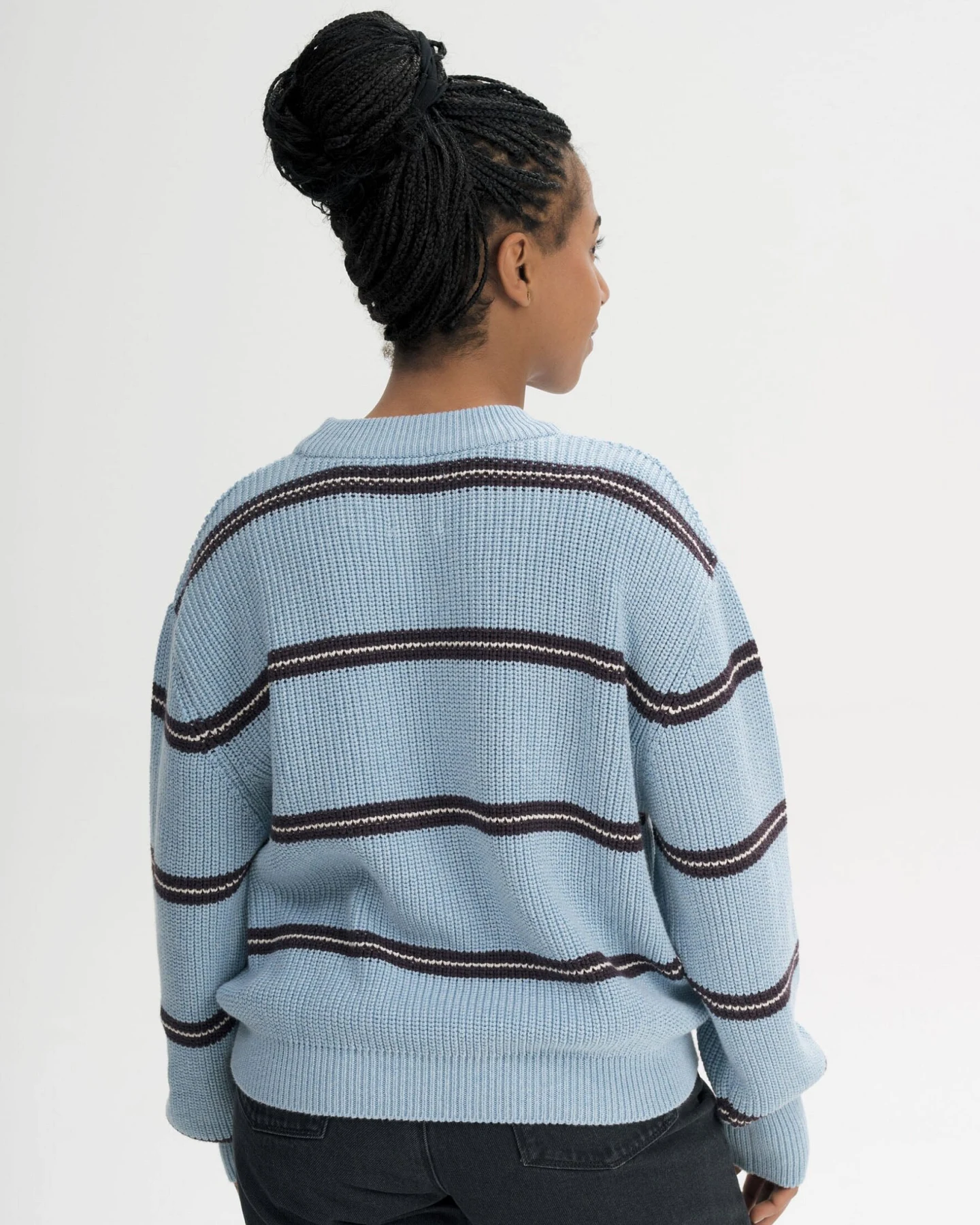 MELA Damen vegan Strickpullover Mit Rippmuster Adah Stripes In Salty Blue – Ansicht 2