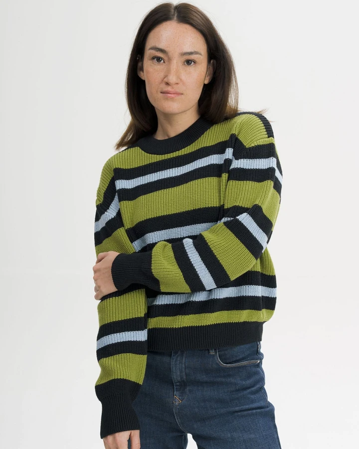 MELA Damen vegan Strickpullover Riib Adah Streifen Seaweed
