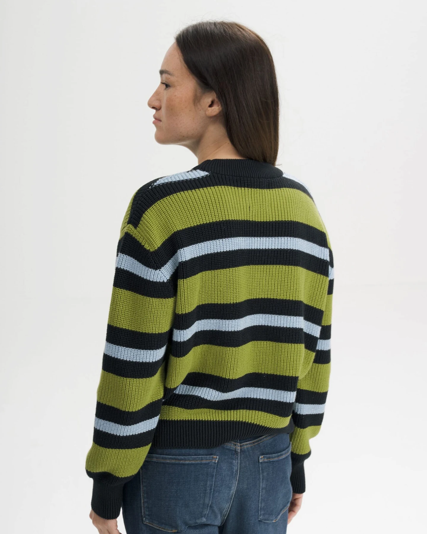 MELA Damen vegan Strickpullover Riib Adah Streifen Seaweed – Ansicht 2