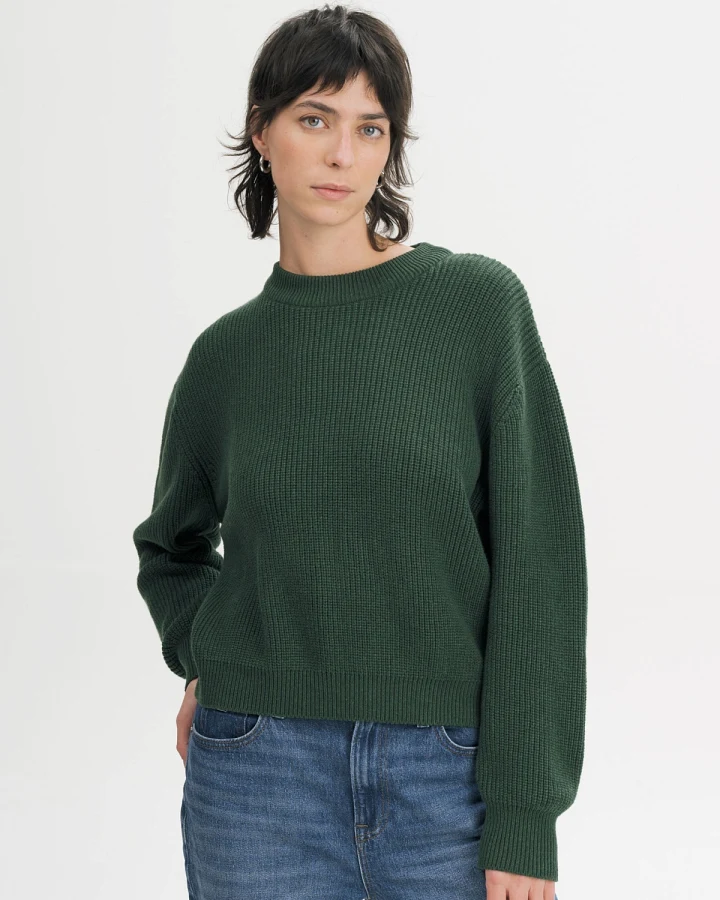 MELA Damen vegan Strickpullover Rib Adah In Deep Forest Melange“