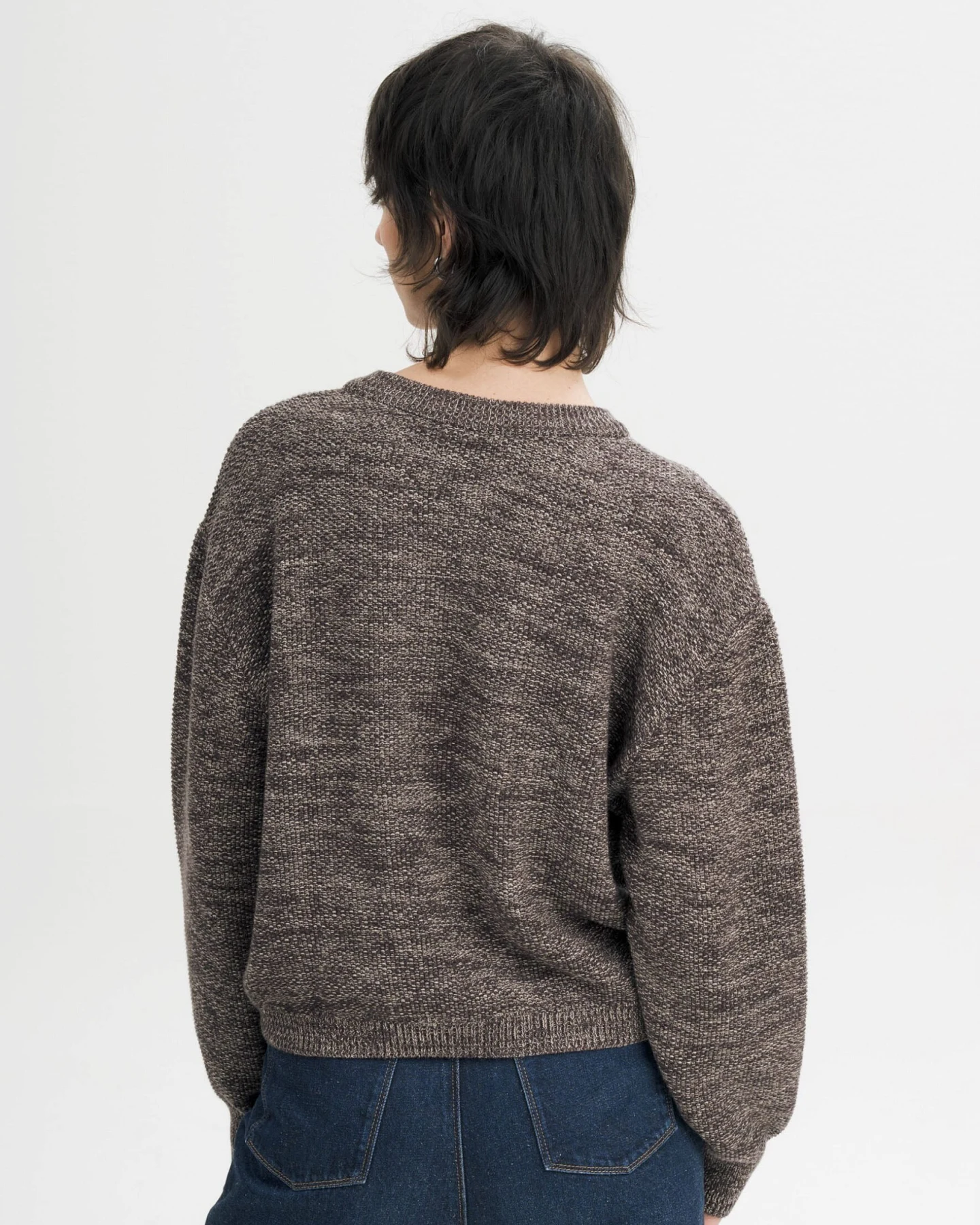 MELA Damen vegan Strickpullover Strukturiert Suriya Braun Gesprenkelt – Ansicht 2