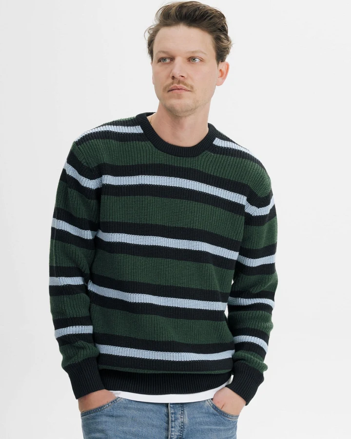 MELA Herren vegan Strickpullover Ravi Forest Gestreift