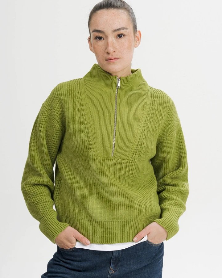 MELA Damen vegan Strickpullover Mit Rippmuster Kimaya Seaweed