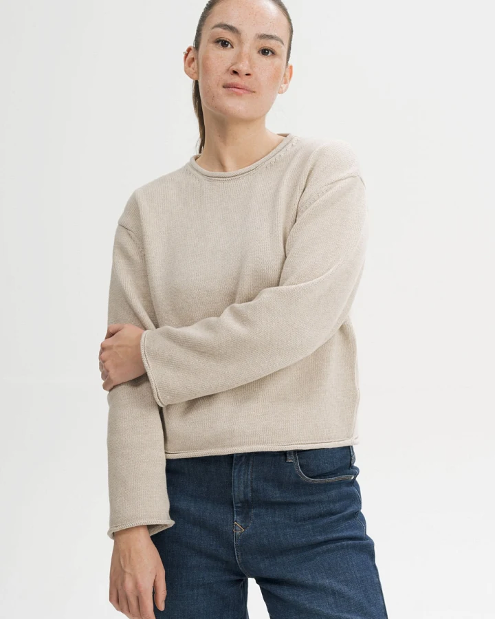 MELA Damen vegan Strickpullover Mit Umgeschlagenem Saum – Geetha Pebble Melange