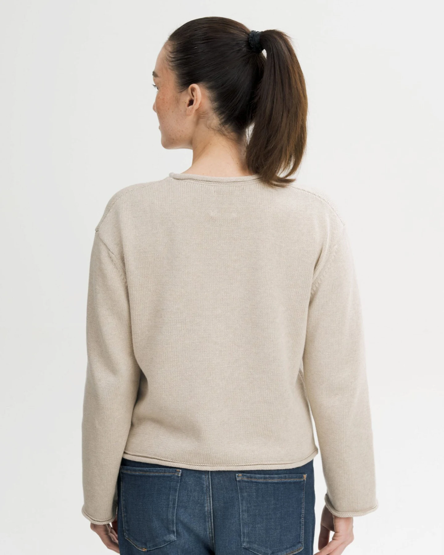 MELA Damen vegan Strickpullover Mit Umgeschlagenem Saum – Geetha Pebble Melange – Ansicht 2