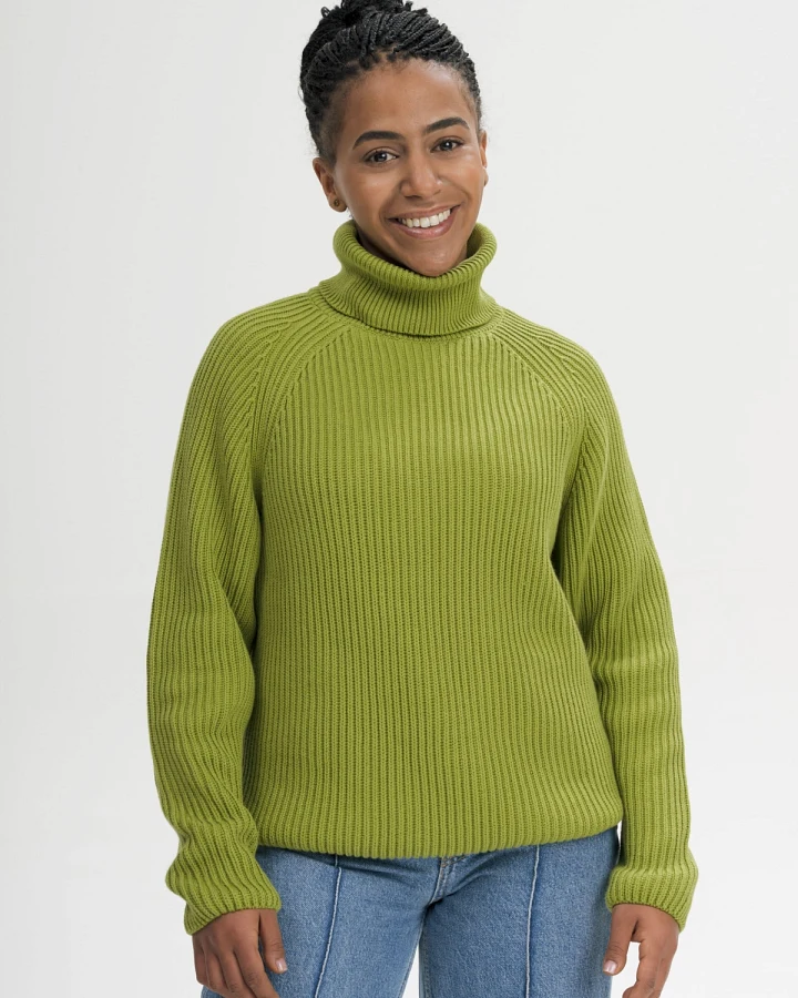 MELA Damen vegan Strickpullover Mit Rippbündchen Und Rollkragen Chirha Seaweed