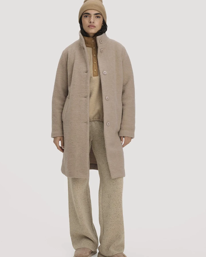 hessnatur Damen Wollfleece Mantel Regular aus Bio-Merinowolle - beige - Größe 42