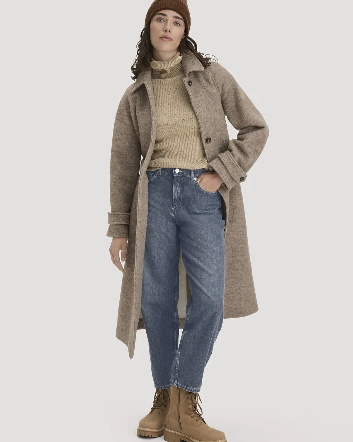 hessnatur Damen Mantel Relaxed aus Rhön- und europäischer Schurwolle - beige - Größe 34