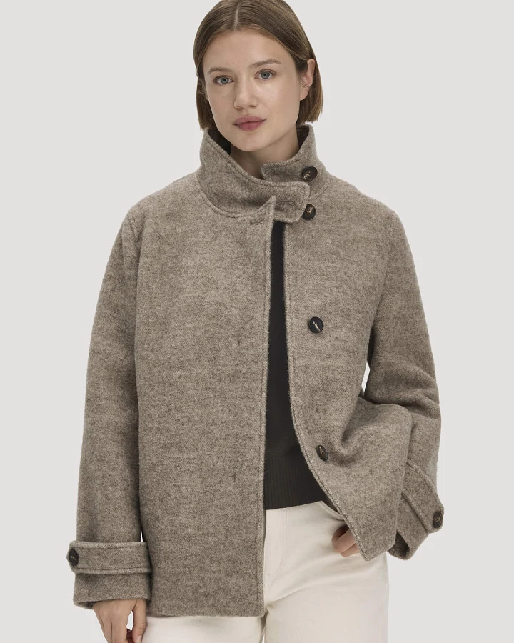 hessnatur Damen Rhön Jacke Relaxed aus Rhönschaf- und europäischer Schurwolle - beige - Größe 34