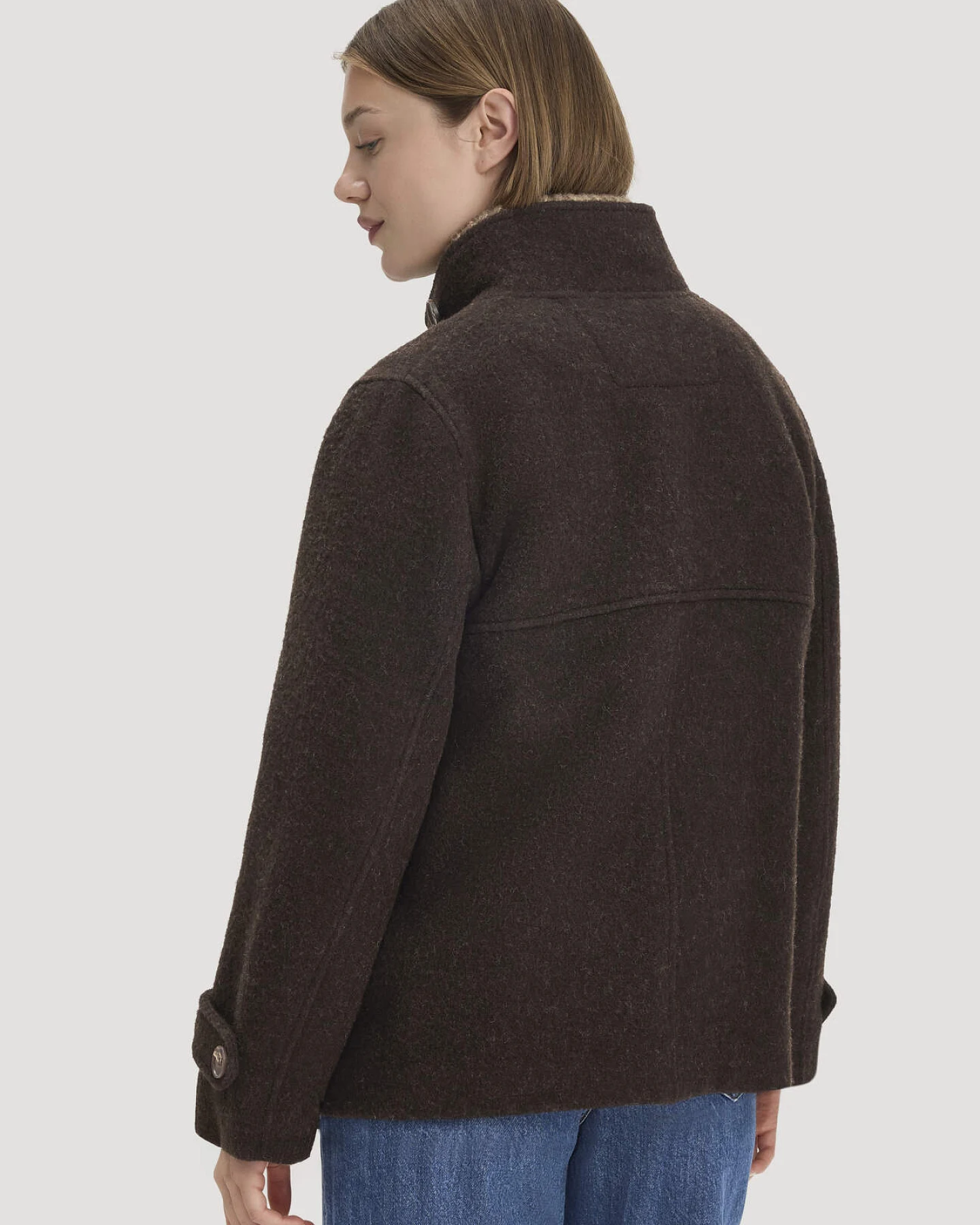 hessnatur Damen Rhön Jacke Relaxed aus Rhönschaf- und europäischer Schurwolle - braun - Größe 42 – Ansicht 3
