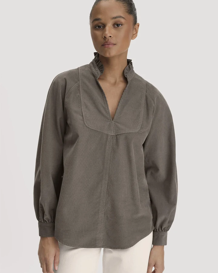 hessnatur Damen Cord-Bluse Regular aus Bio-Baumwolle - grün - Größe 34