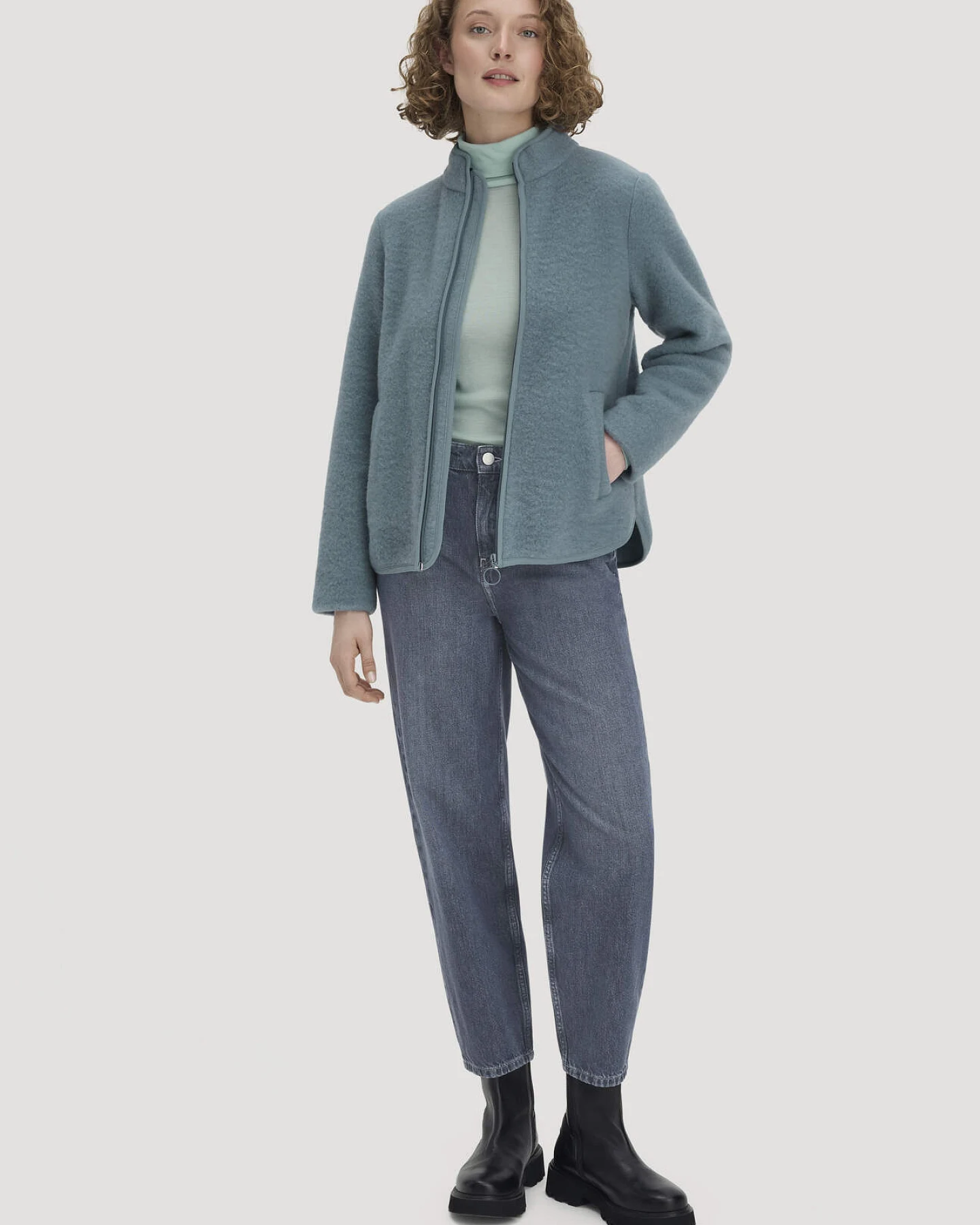 hessnatur Damen Wollfleece Jacke Regular aus Bio-Merinowolle - blau - Größe L – Ansicht 2