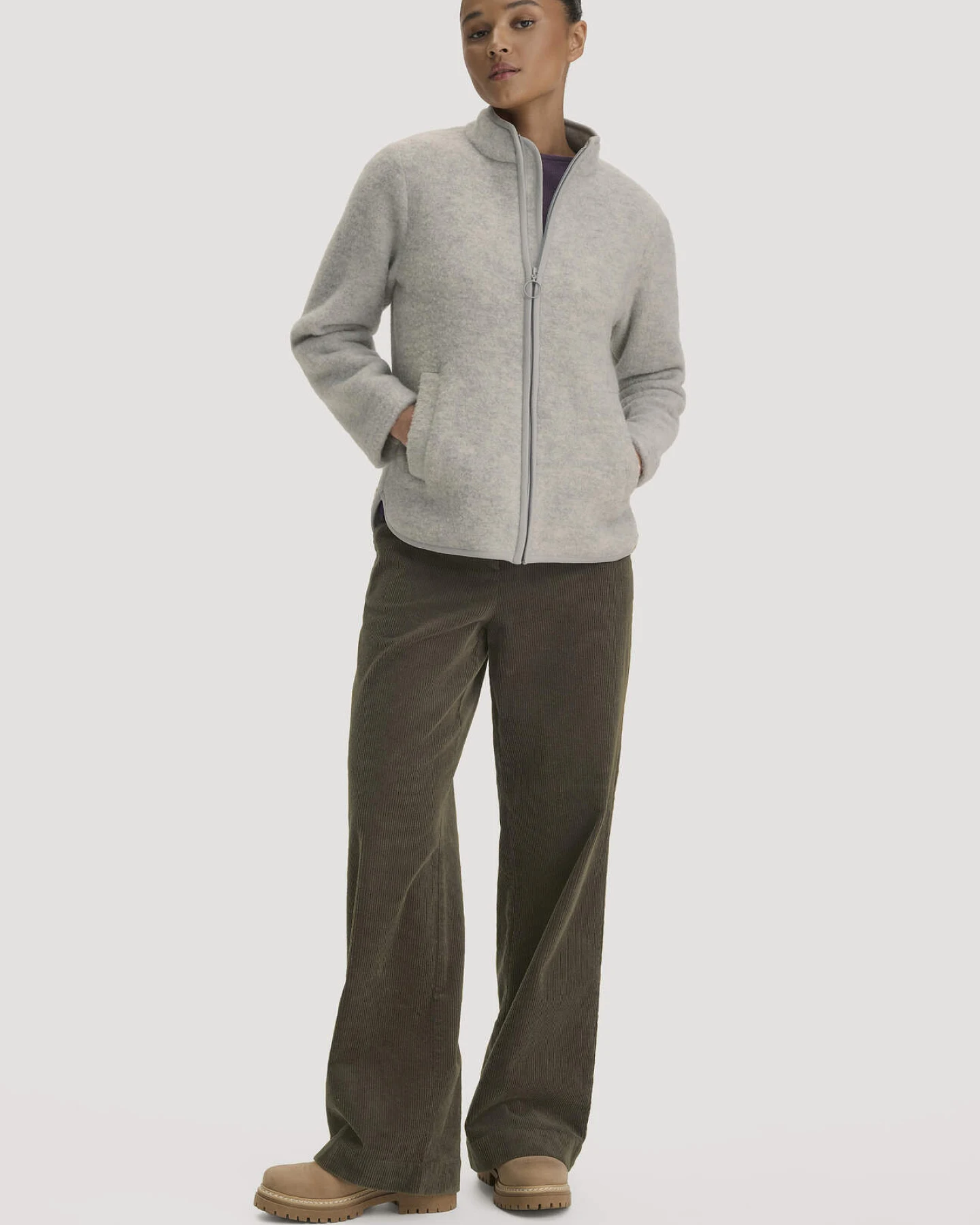 hessnatur Damen Wollfleece Jacke Regular aus Bio-Merinowolle - grau - Größe S – Ansicht 2