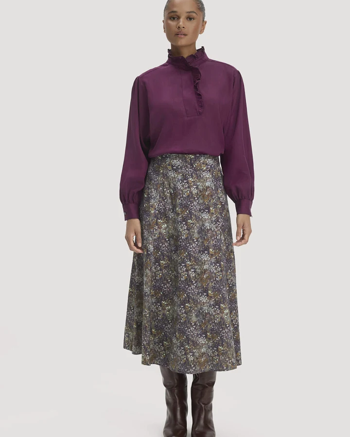 hessnatur Damen Midirock ausgestellter Schnitt aus TENCEL™ Lyocell und LENZING™ ECOVERO™ Viskose - lila - Größe 34