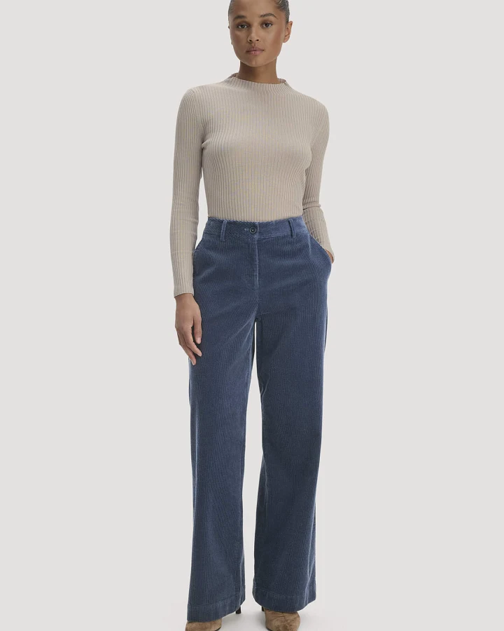 hessnatur Damen Cordhose Wide Leg Relaxed aus Bio-Baumwolle - blau - Größe 38