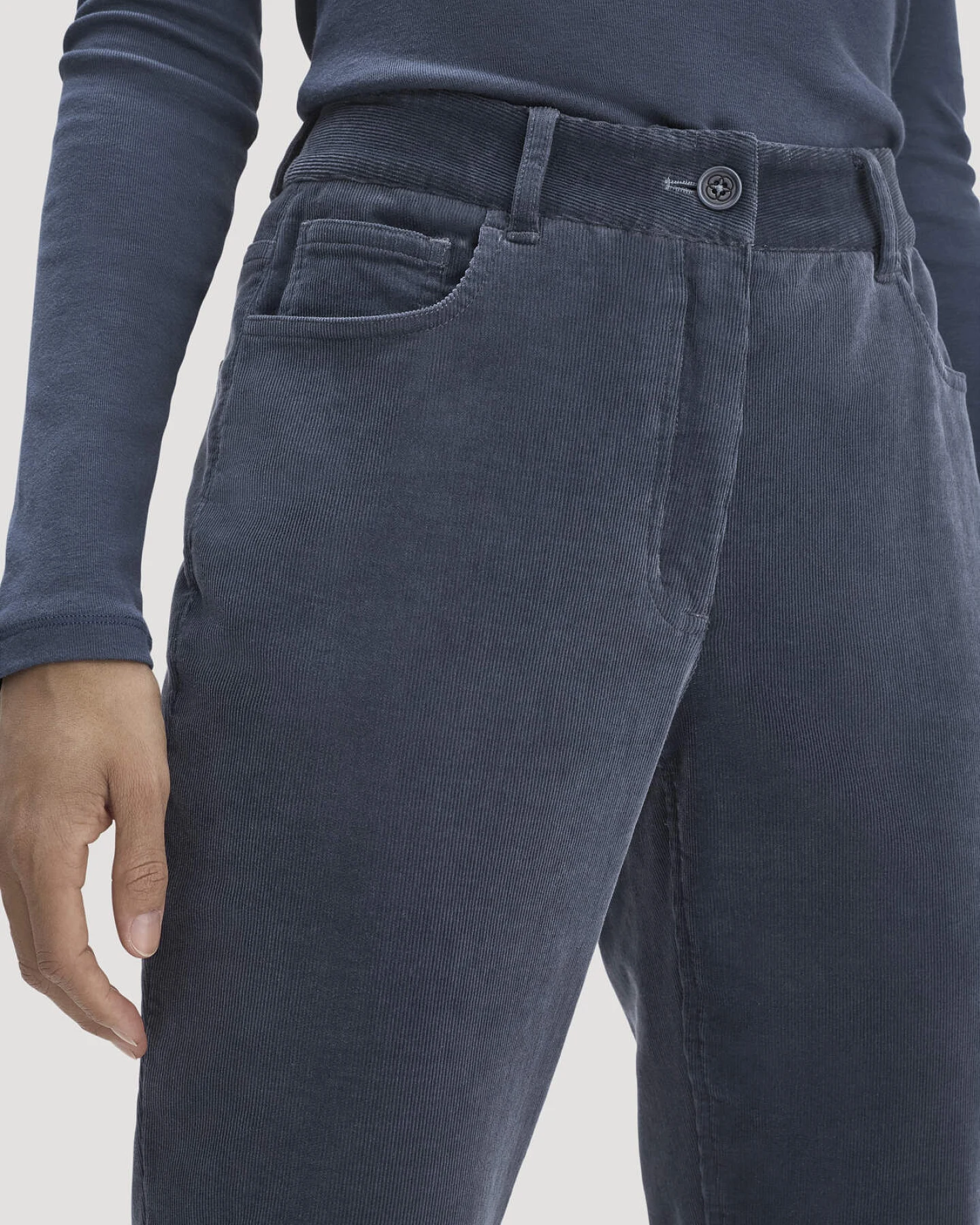 hessnatur Damen Gewebe Cord Hose Straight Leg aus Bio-Baumwolle - blau - Größe 42 – Ansicht 3
