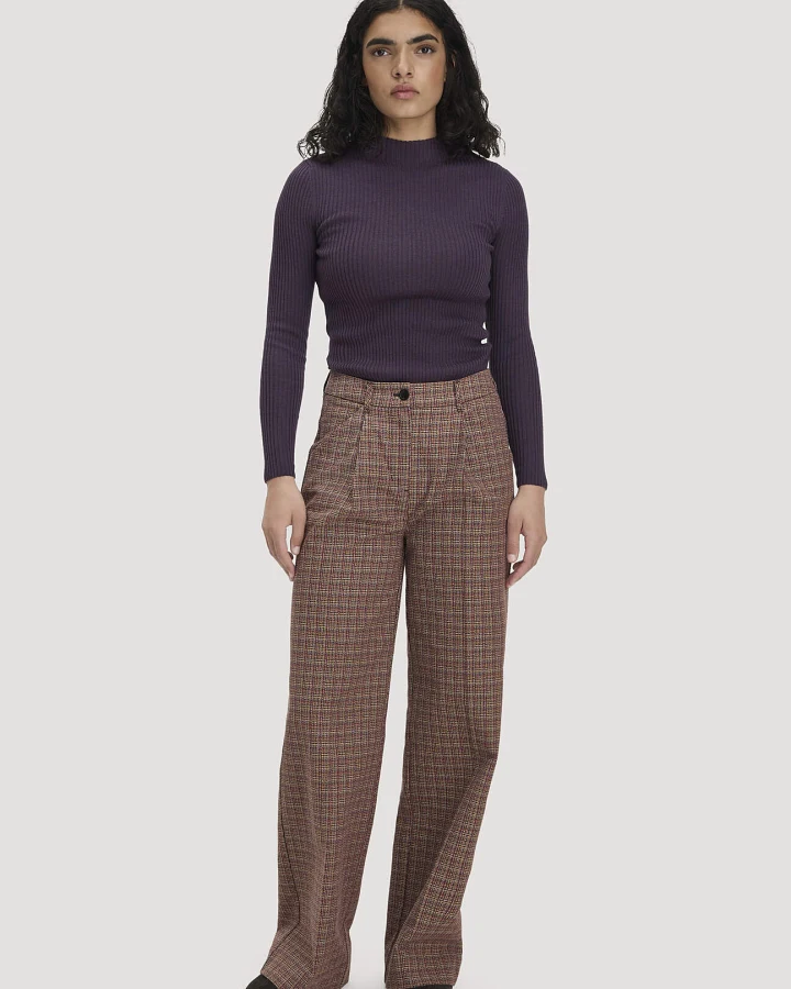 hessnatur Damen Tweed-Hose Wide Leg Relaxed aus Bio-Baumwolle - rot - Größe 44