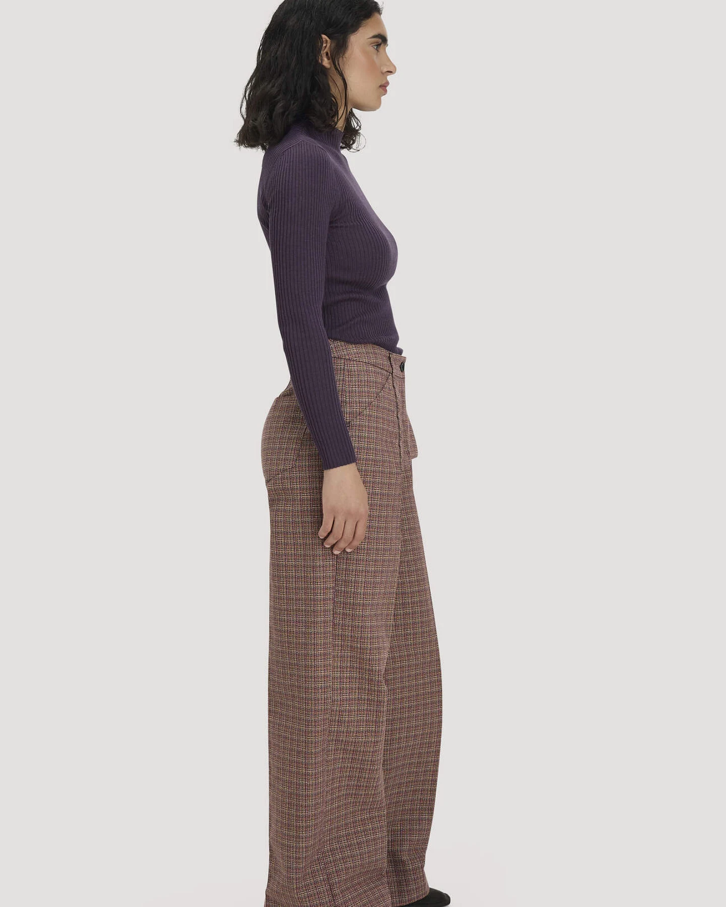 hessnatur Damen Tweed-Hose Wide Leg Relaxed aus Bio-Baumwolle - rot - Größe 40 – Ansicht 4