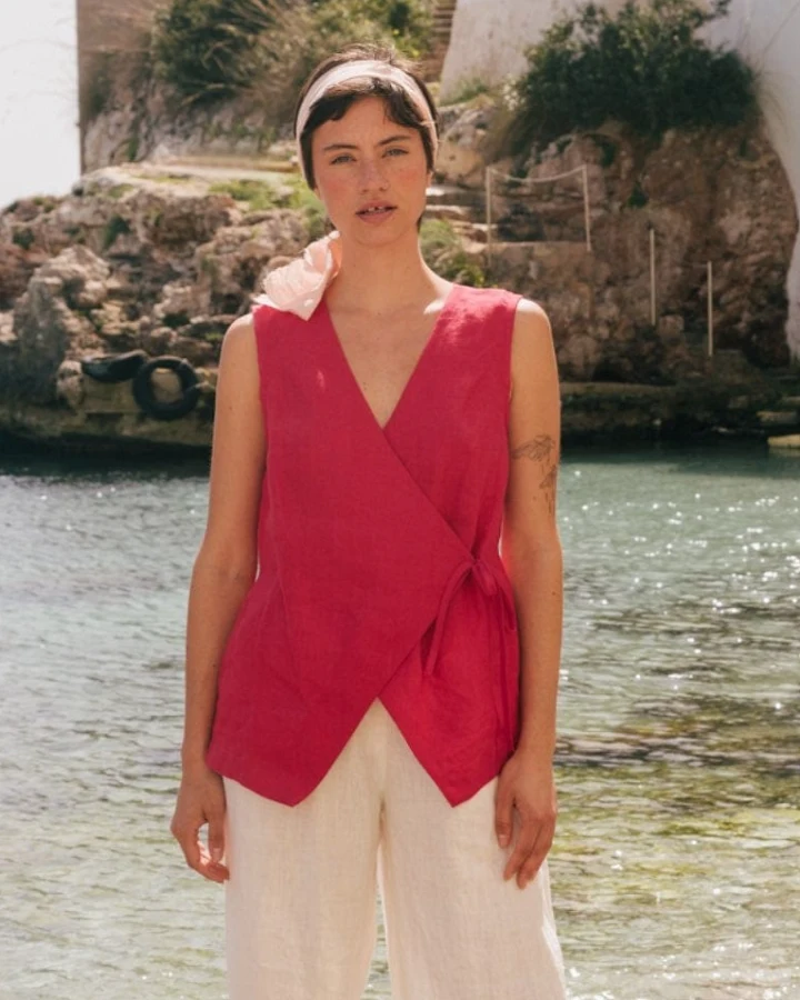 AmourLinen Damen vegan Ärmelloses Top Blanca Viva Magenta