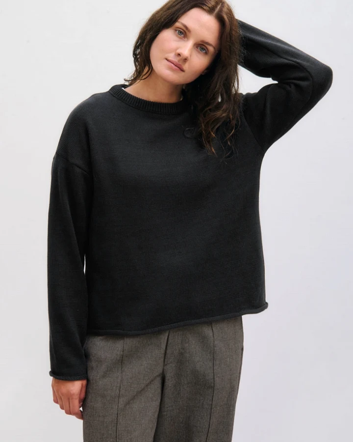 Rotholz Damen vegan Strickpullover Oversize Schwarz