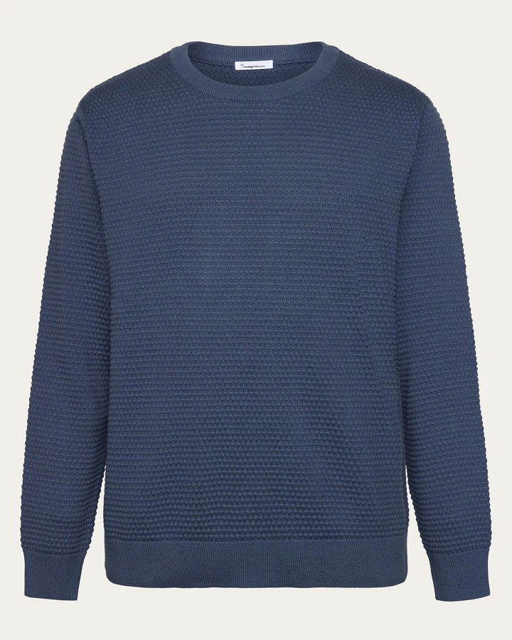 KnowledgeCotton Apparel Herren vegan Strickpullover Vagn Bubble Crew Neck Vintage Indigo