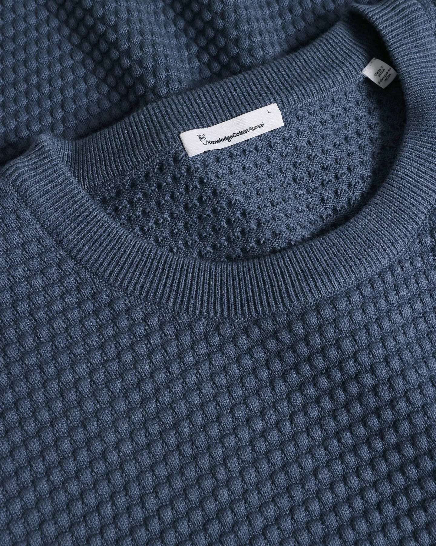 KnowledgeCotton Apparel Herren vegan Strickpullover Vagn Bubble Crew Neck Vintage Indigo – Ansicht 2