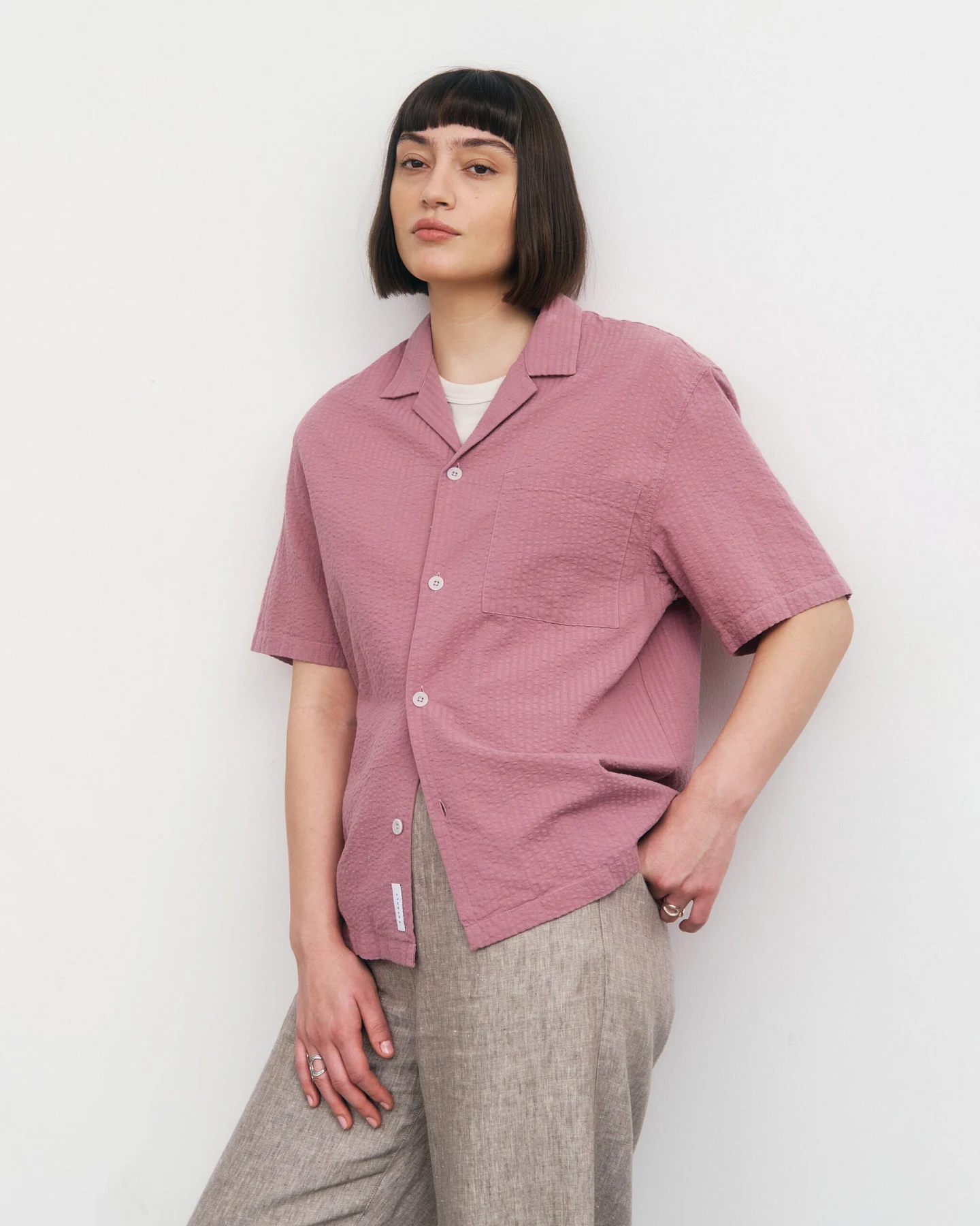Rotholz Damen vegan Hemd Seersucker Bowling Pink – Ansicht 2