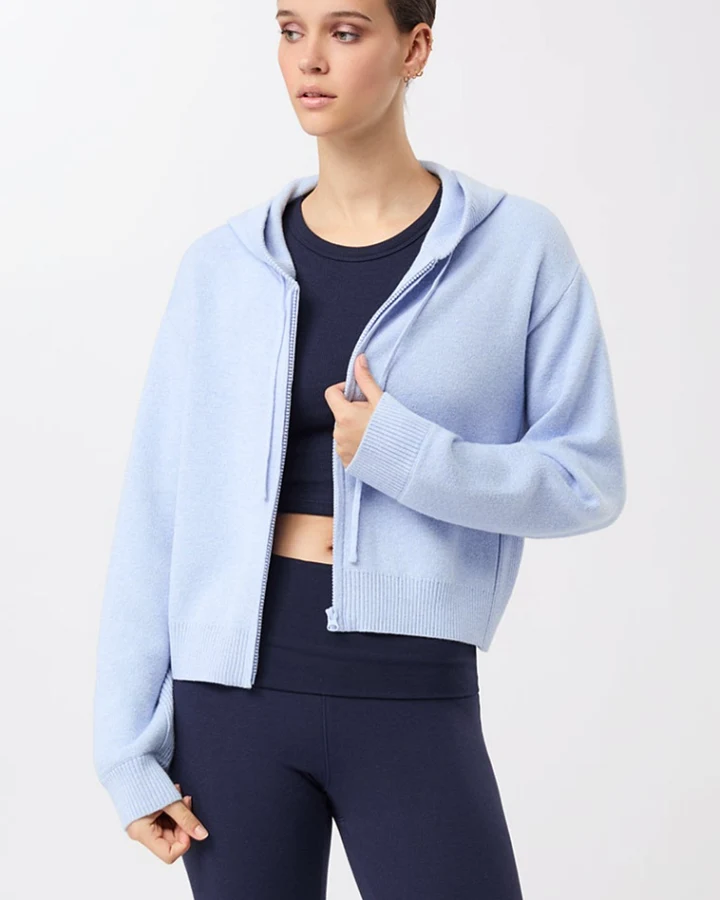 MANDALA Damen vegan Strickjacke Hoodie In Blau