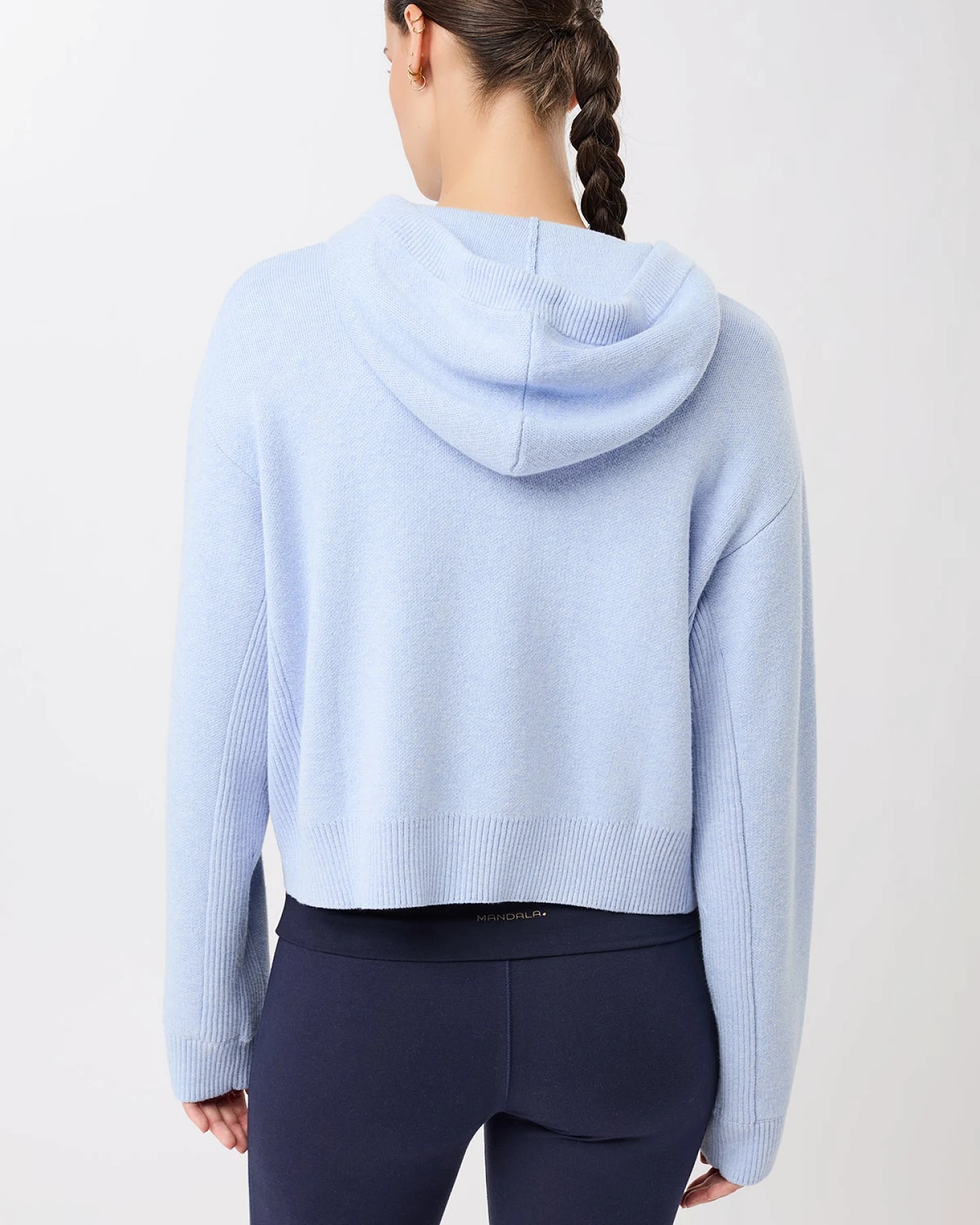 MANDALA Damen vegan Strickjacke Hoodie In Blau – Ansicht 2