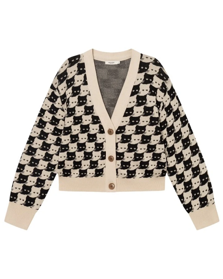 DEDICATED - Women's Cardigan Kanan Pepita Cats - Cardigan Gr XS beige