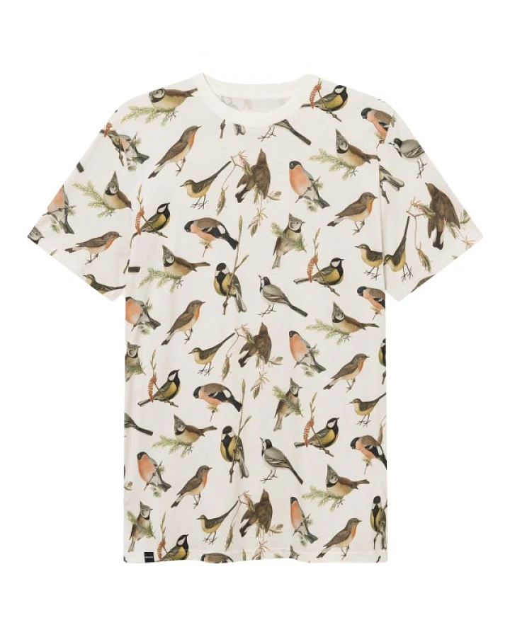 DEDICATED - T-Shirt Stockholm Autumn Birds - T-Shirt Gr S weiß/beige