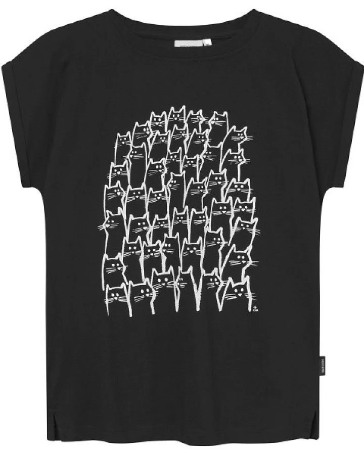 DEDICATED - Women's T-Shirt Visby Cat Crowd - T-Shirt Gr XS schwarz