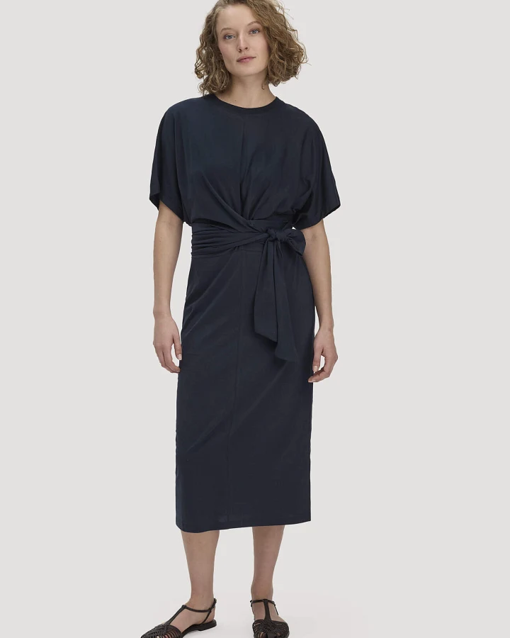 hessnatur Damen Jersey Kleid Midi Oversize aus Bio-Baumwolle - blau - Größe 34