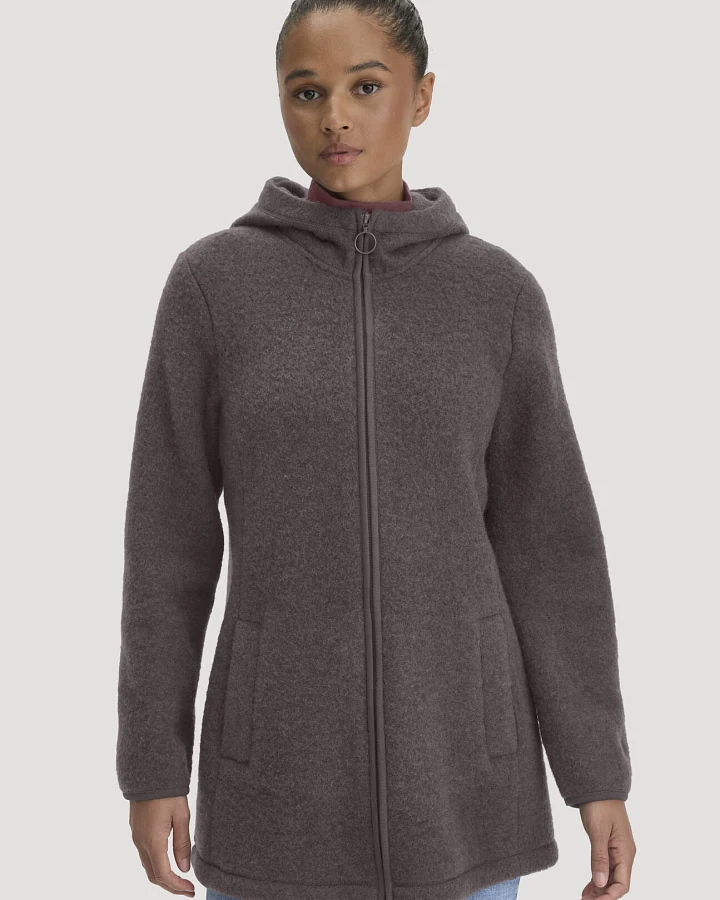 hessnatur Damen Wollfleece-Jacke mit Kapuze Regular aus Bio-Merinowolle - lila - Größe L