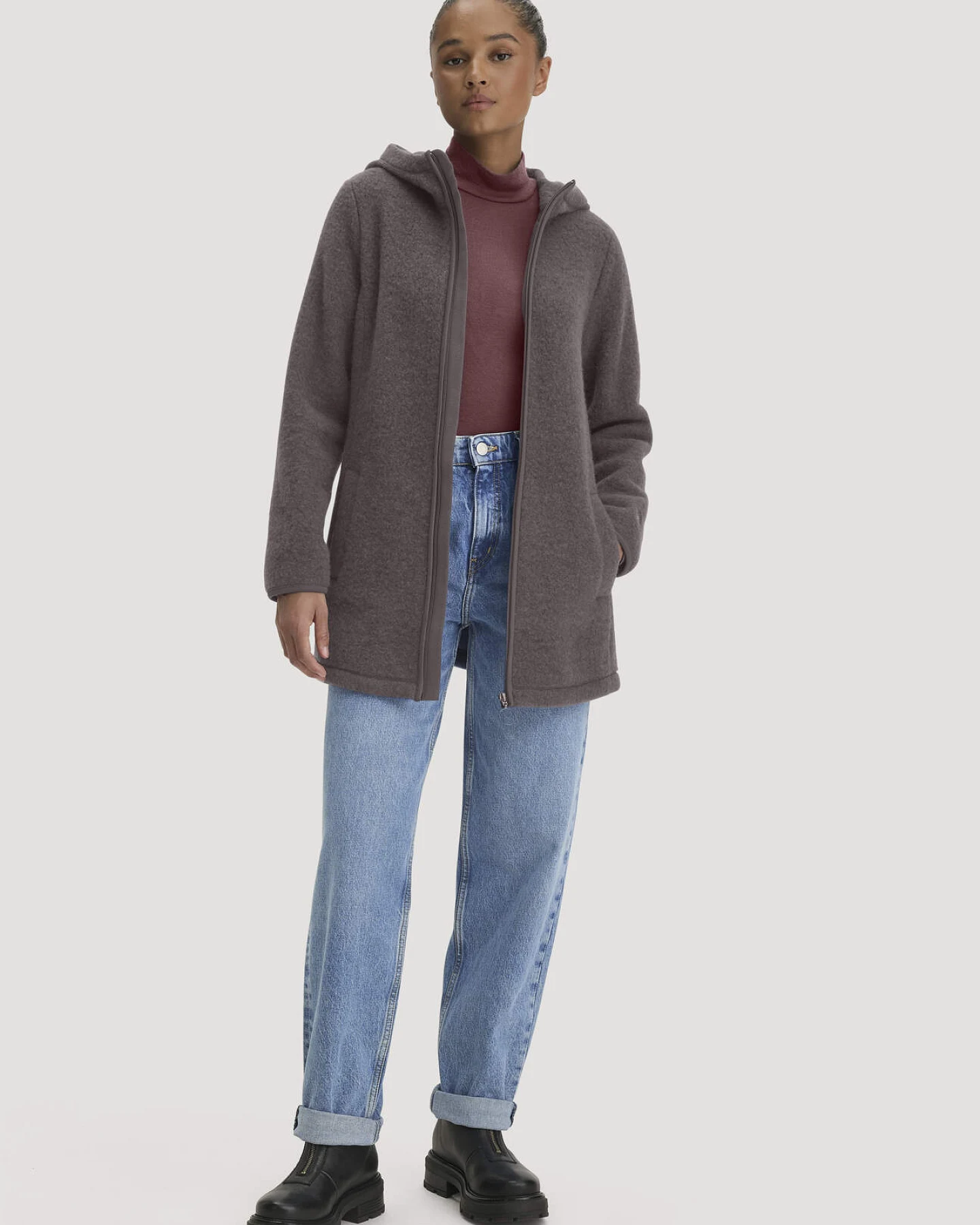 hessnatur Damen Wollfleece-Jacke mit Kapuze Regular aus Bio-Merinowolle - lila - Größe XS – Ansicht 2