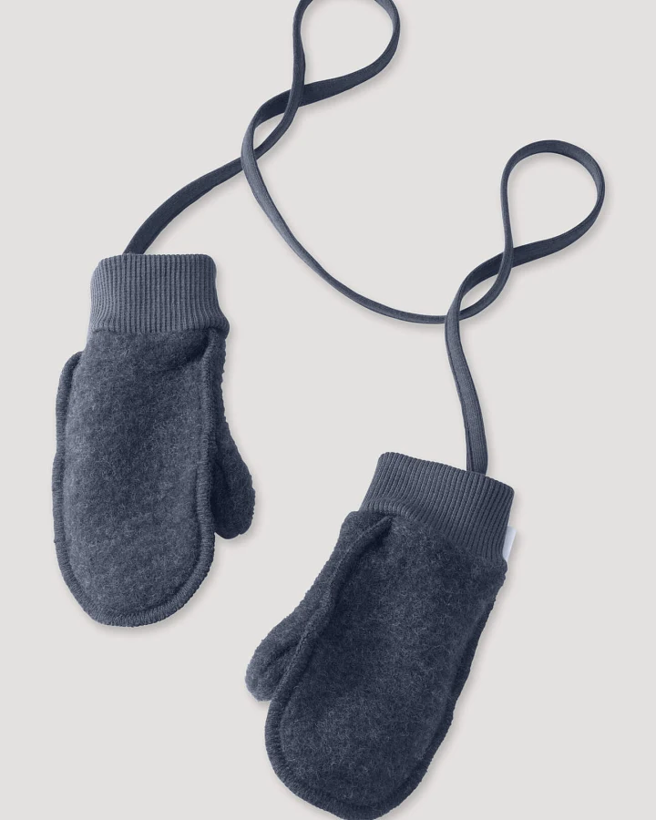 hessnatur Baby Wollfleece Fäustlinge aus Bio-Merinowolle - blau - Größe 62/68