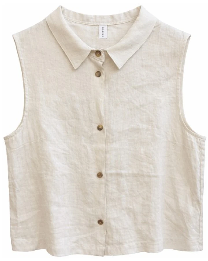 Mazine - Women's Sleeveless Linen Shirt - Bluse Gr L beige