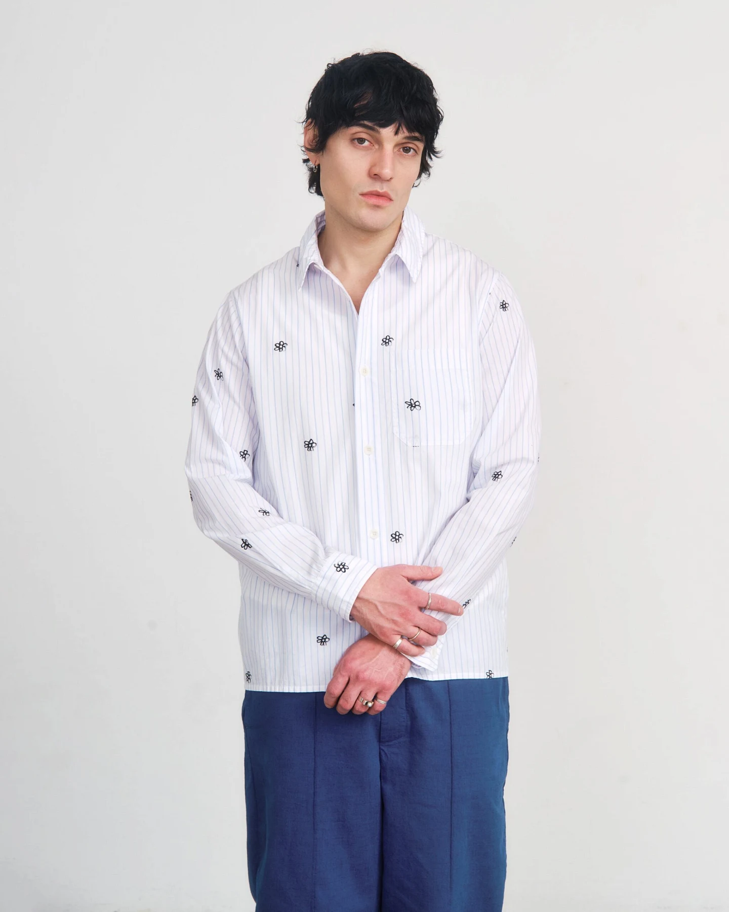 Rotholz Herren vegan Hemd Blumendruck Gestreift Blau – Ansicht 2