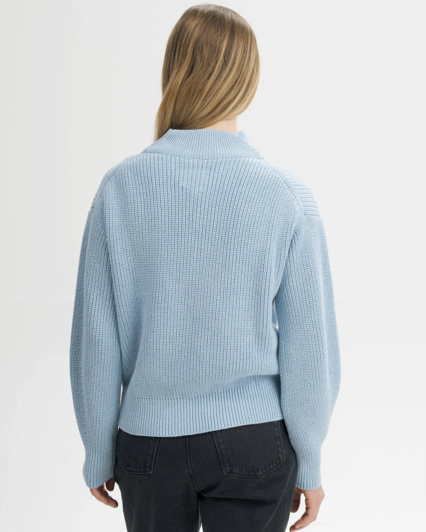 MELA Damen vegan Strickpullover Mit Rippmuster Kimaya In Salty Blue Melange – Ansicht 2