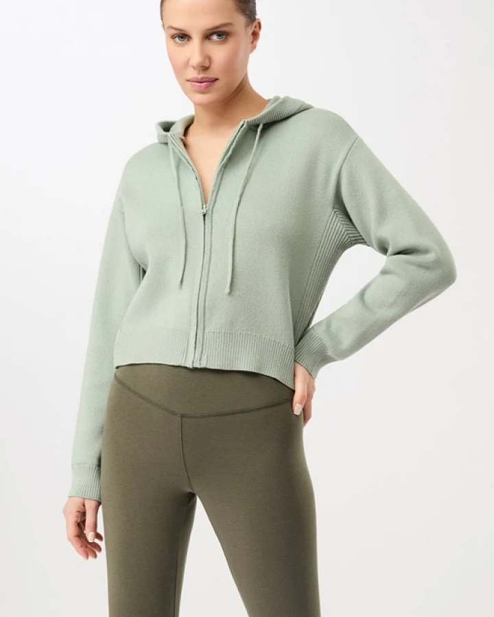 MANDALA Damen vegan Jacke Knitted Hoodie Desert Green