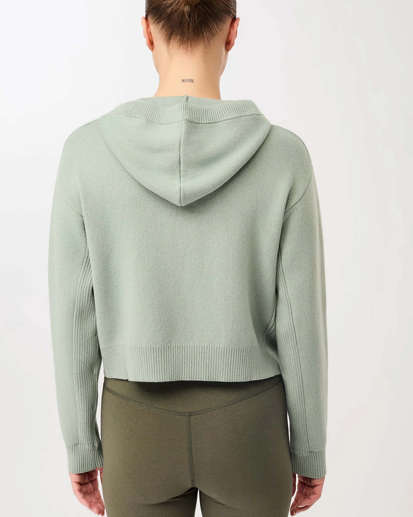 MANDALA Damen vegan Jacke Knitted Hoodie Desert Green – Ansicht 2