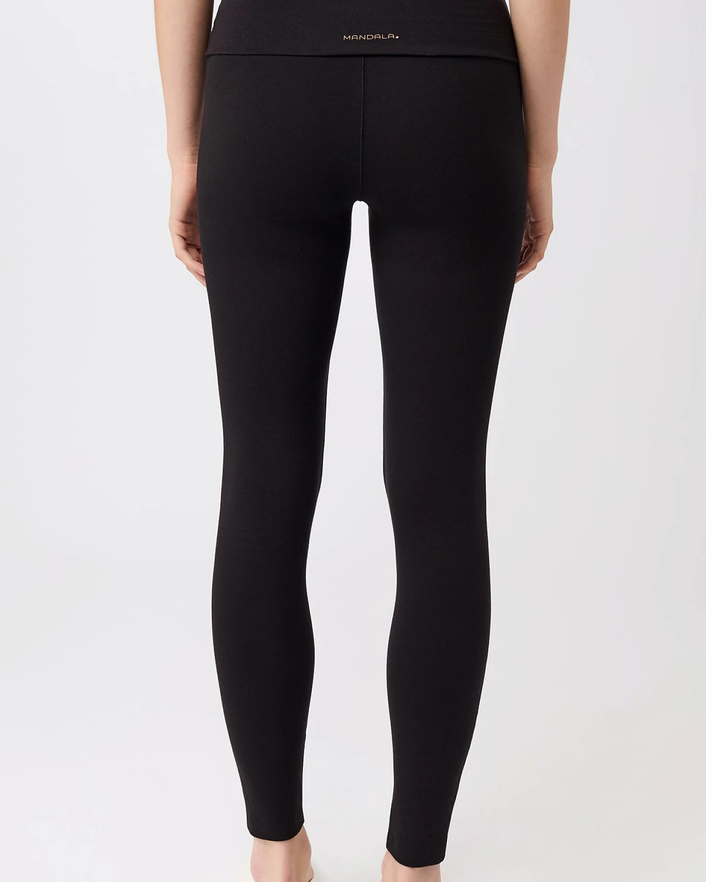 MANDALA Damen vegan Leggings Rolldown Schwarz – Ansicht 2