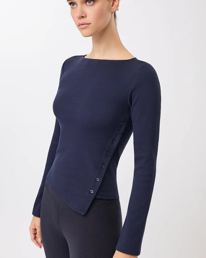 MANDALA Damen vegan Langarmshirt Mit Seitlichen Knöpfen Night Sky